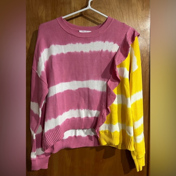 New Parker Jorja asymmetrical tie dye ruffle combo oversized sweater Small - Picture 3 of 7